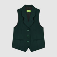 Стильный приталенный жилет с воротником "шалька", черный цвет