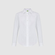 Приталенная блузка на кокетке с оборками, голубой цвет